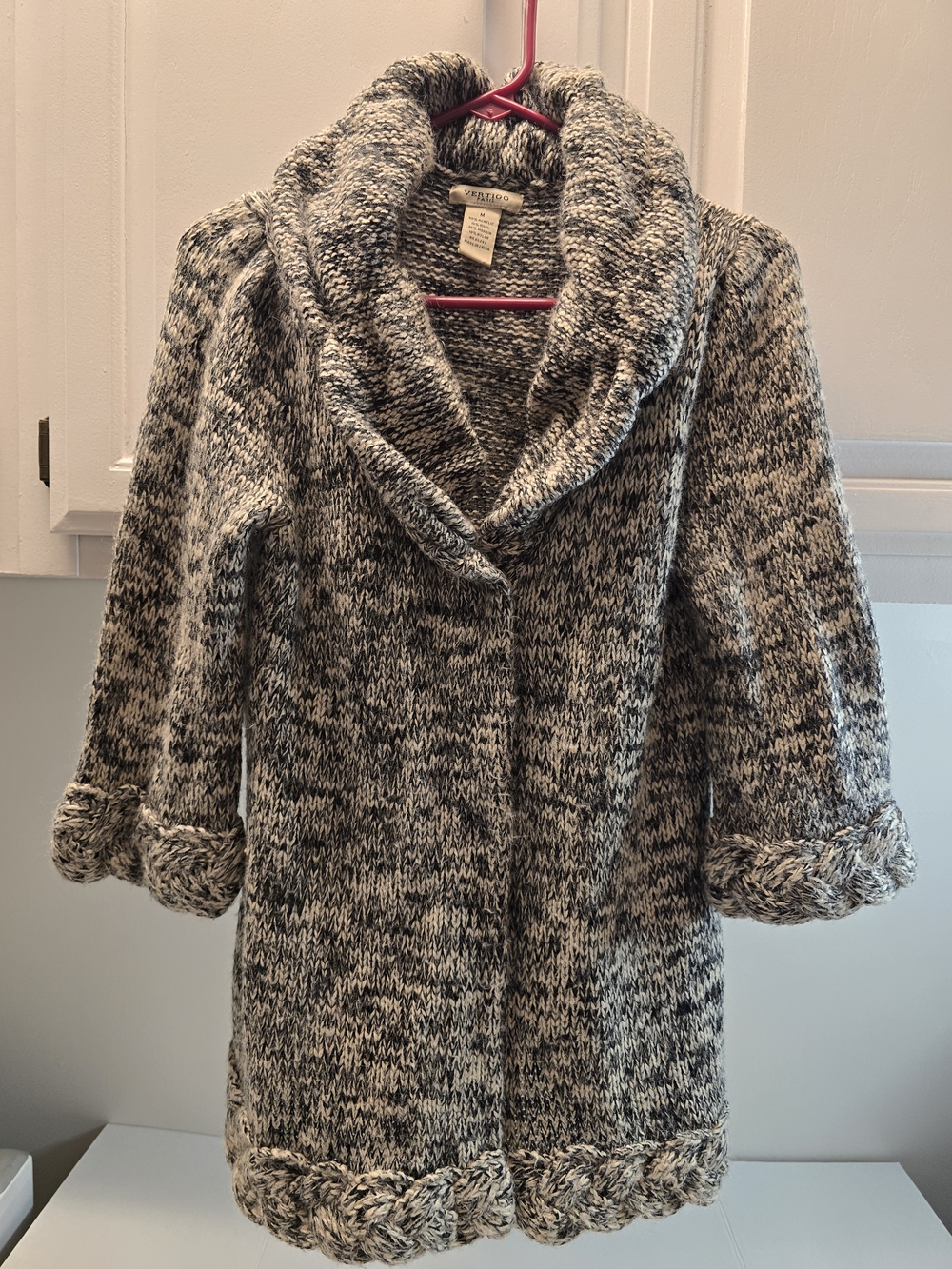 Vertigo Paris Black and White Marled Shawl-Collar Cardigan Coat
